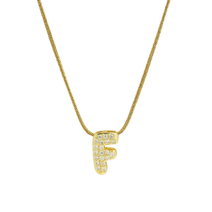 ✨ Collar inicial con letra inglesa, bañado en oro 18K y decorado con circonias incrustadas. Diseño puff/bubble llamativo, moderno y femenino, ideal para destacar tu estilo.