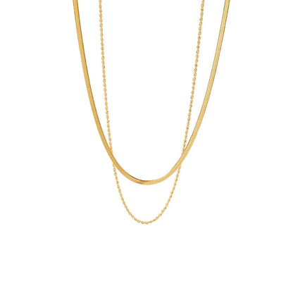 Collar punk vintage de doble capa con cadena de serpiente y colgante, acero inoxidable dorado, estilo choker grueso y moderno para mujer.