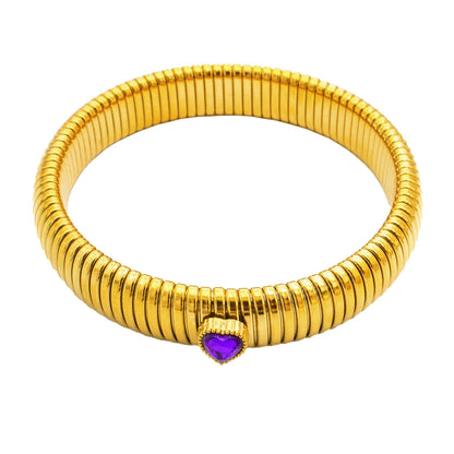 Pulsera retro de acero inoxidable, impermeable y elástica, con acabado pulido y baño de oro 18K. Joyería de moda unisex para hombre y mujer