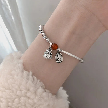 ✨Pulsera punk de plata 925 con cuentas geométricas e inscripción “Peace of Mind”. Diseño irregular y ajustable, ideal para mujer o niña. Joyería de moda perfecta como regalo especial.
