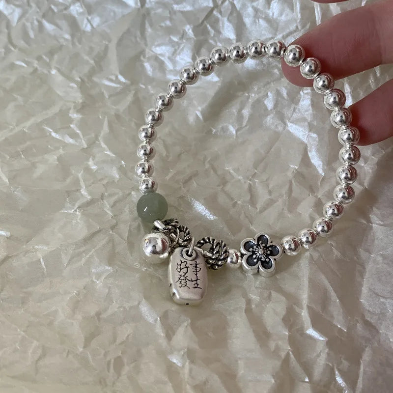 ✨Pulsera punk de plata 925 con cuentas geométricas e inscripción “Peace of Mind”. Diseño irregular y ajustable, ideal para mujer o niña. Joyería de moda perfecta como regalo especial.