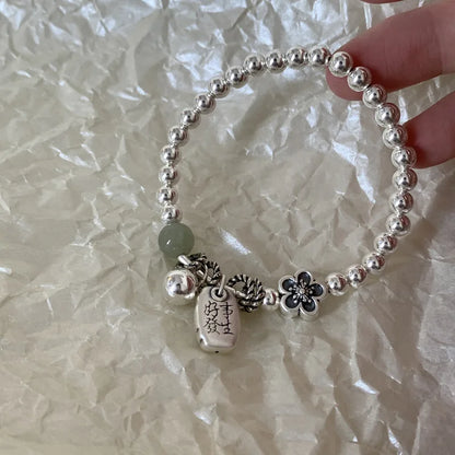 ✨Pulsera punk de plata 925 con cuentas geométricas e inscripción “Peace of Mind”. Diseño irregular y ajustable, ideal para mujer o niña. Joyería de moda perfecta como regalo especial.
