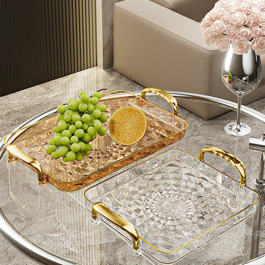 Bandeja plástica de gran capacidad con asas dobles. Ideal para postres, frutas, joyería o accesorios. Práctica y decorativa para organizar tu cocina o cualquier espacio del hogar.