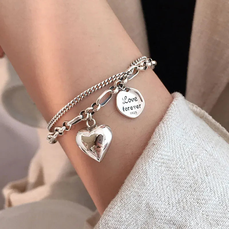 ✨Pulsera punk de plata 925 con cuentas geométricas e inscripción “Peace of Mind”. Diseño irregular y ajustable, ideal para mujer o niña. Joyería de moda perfecta como regalo especial.