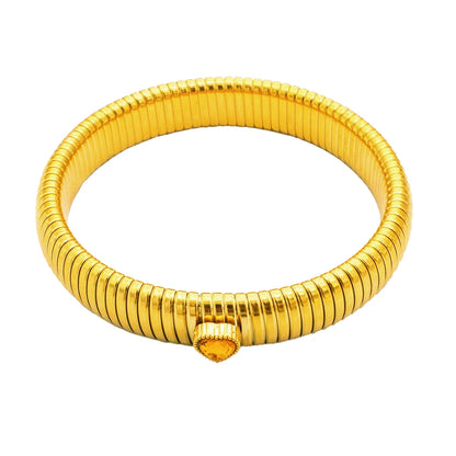 Pulsera retro de acero inoxidable, impermeable y elástica, con acabado pulido y baño de oro 18K. Joyería de moda unisex para hombre y mujer