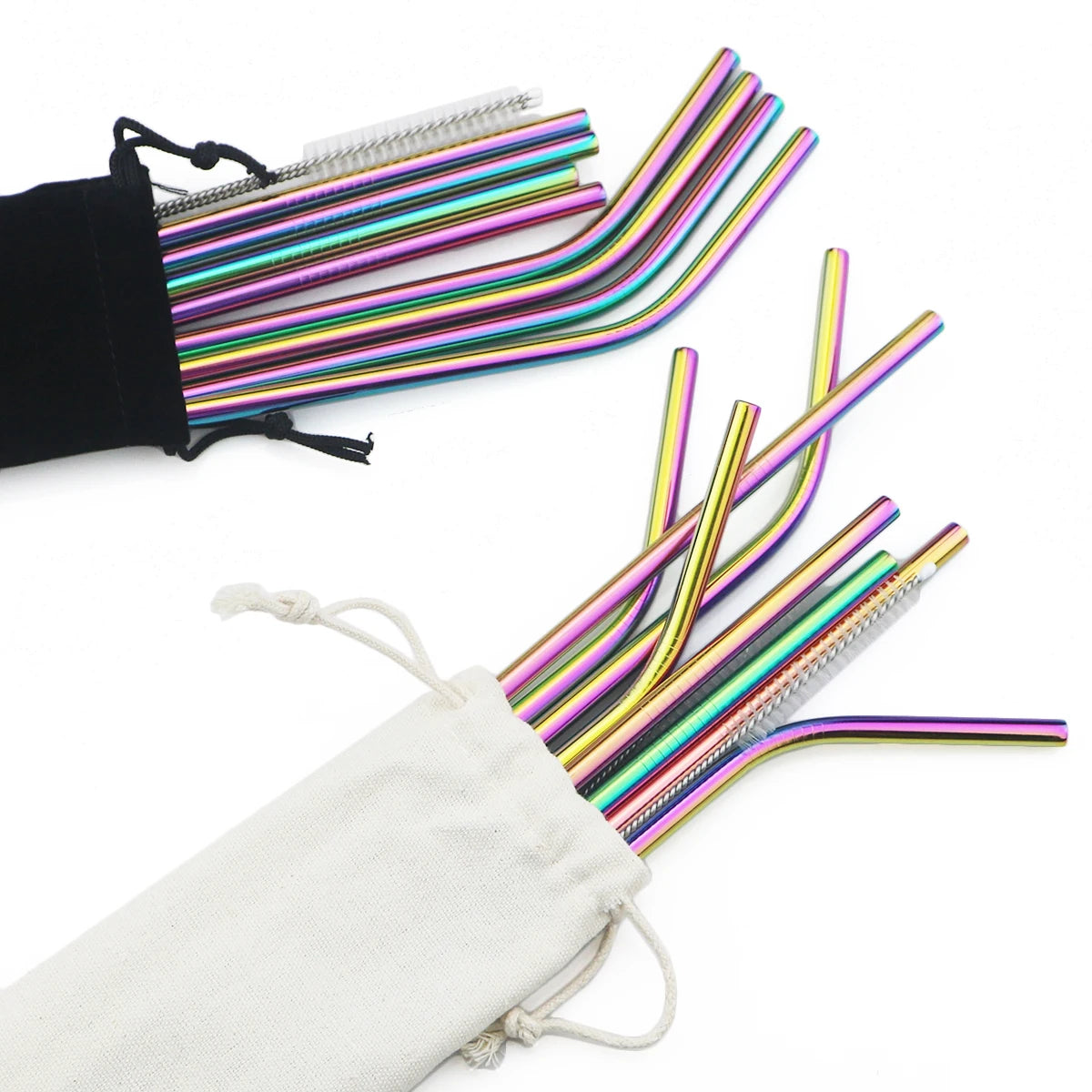 🥤 Set de popotes metálicos reutilizables en acero inoxidable 304, con cepillo de limpieza incluido. Coloridos, resistentes y perfectos para cócteles, vasos y bebidas diarias.