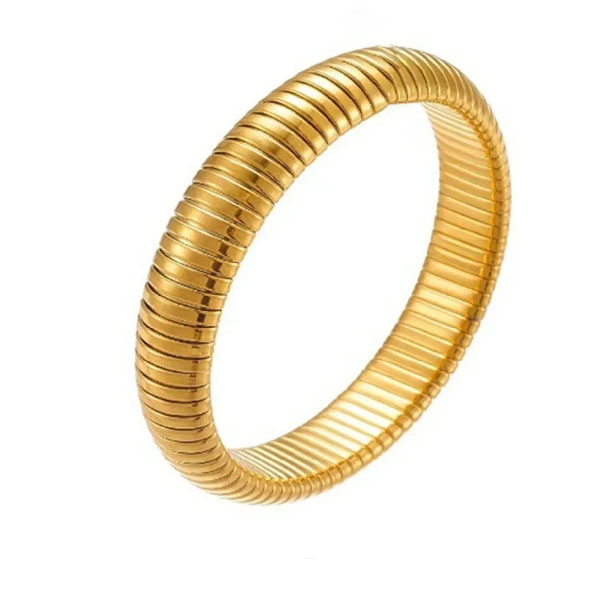 Pulsera retro de acero inoxidable, impermeable y elástica, con acabado pulido y baño de oro 18K. Joyería de moda unisex para hombre y mujer