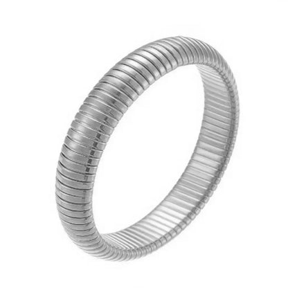 Pulsera retro de acero inoxidable, impermeable y elástica, con acabado pulido y baño de oro 18K. Joyería de moda unisex para hombre y mujer