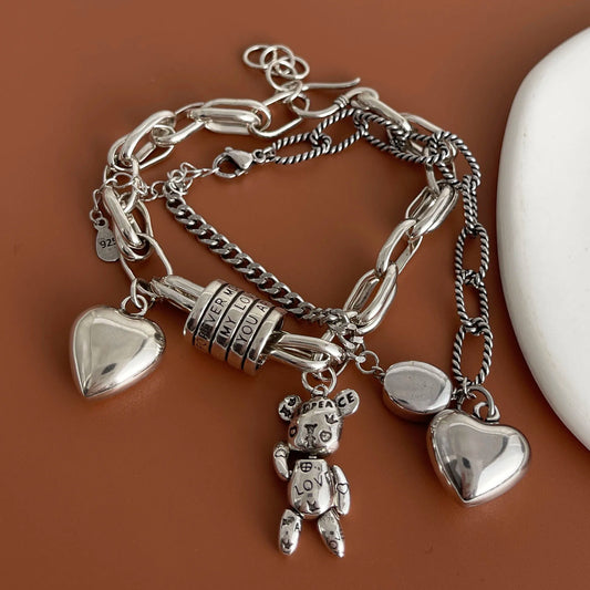 Pulsera vintage hecha a mano en plata esterlina 925 maciza. Diseño especial con corazón, elegante y resistente, ideal para mujer u hombre como regalo de cumpleaños o accesorio clásico.