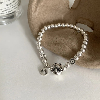 ✨Pulsera punk de plata 925 con cuentas geométricas e inscripción “Peace of Mind”. Diseño irregular y ajustable, ideal para mujer o niña. Joyería de moda perfecta como regalo especial.