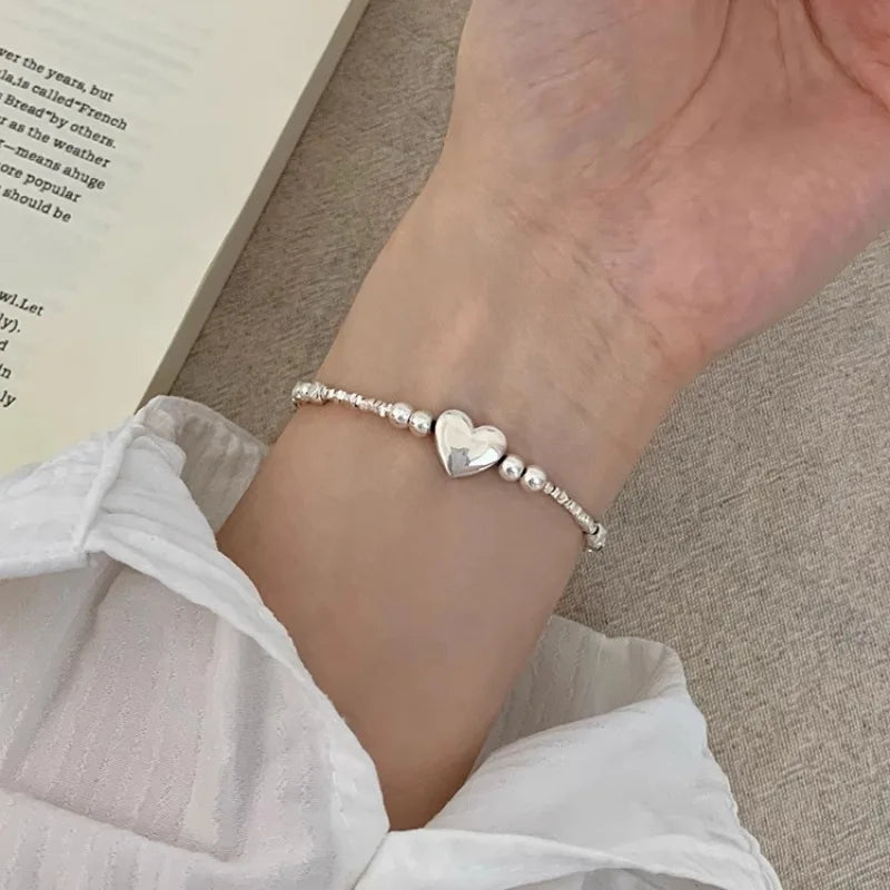 ✨Pulsera punk de plata 925 con cuentas geométricas e inscripción “Peace of Mind”. Diseño irregular y ajustable, ideal para mujer o niña. Joyería de moda perfecta como regalo especial.