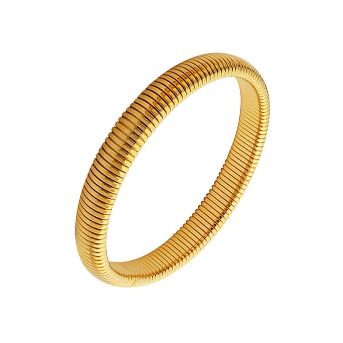 Pulsera retro de acero inoxidable, impermeable y elástica, con acabado pulido y baño de oro 18K. Joyería de moda unisex para hombre y mujer