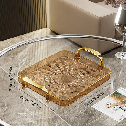 Bandeja plástica de gran capacidad con asas dobles. Ideal para postres, frutas, joyería o accesorios. Práctica y decorativa para organizar tu cocina o cualquier espacio del hogar.