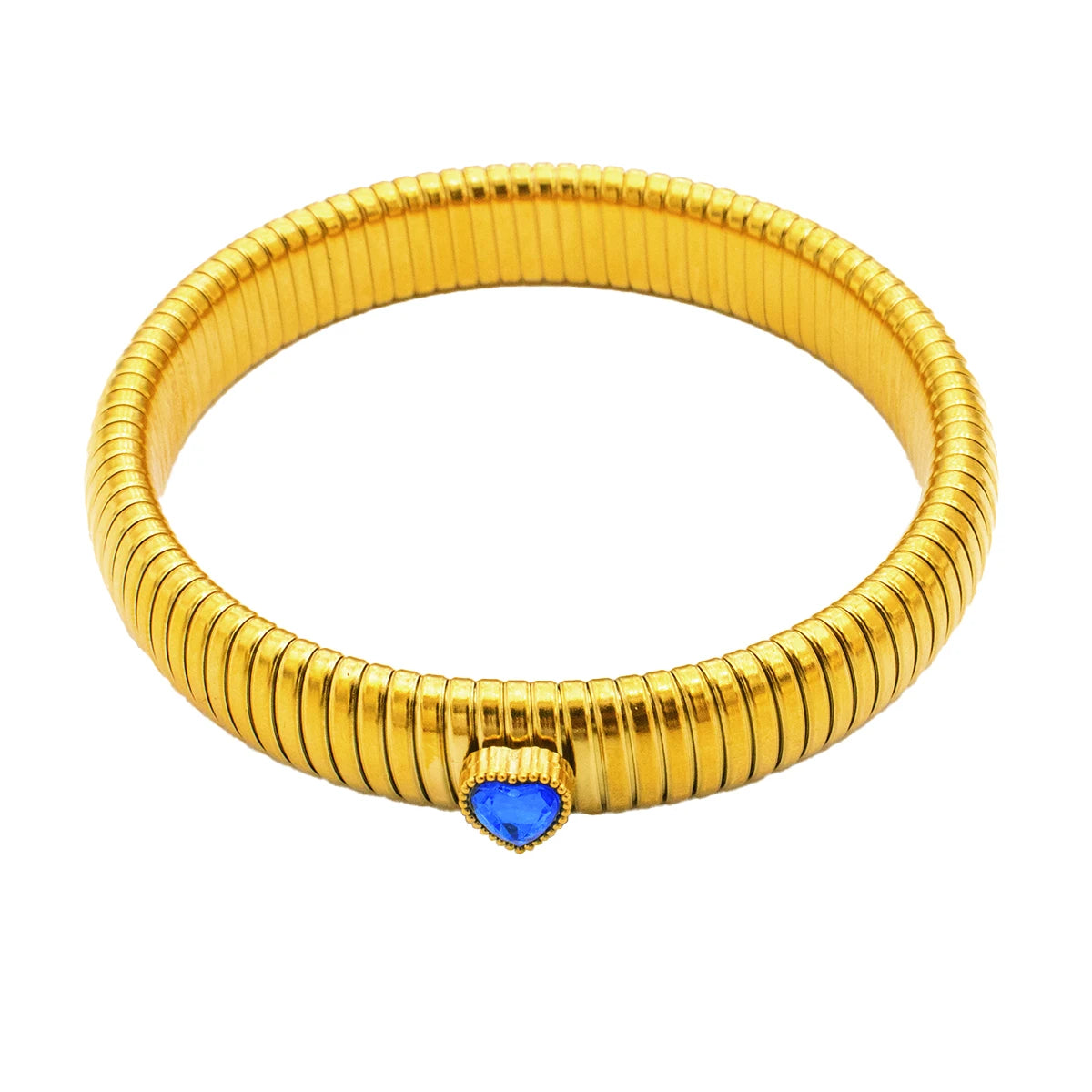 Pulsera retro de acero inoxidable, impermeable y elástica, con acabado pulido y baño de oro 18K. Joyería de moda unisex para hombre y mujer