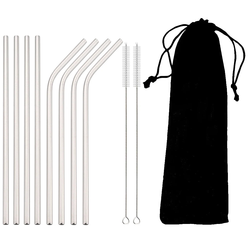 🥤 Set de popotes metálicos reutilizables en acero inoxidable 304, con cepillo de limpieza incluido. Coloridos, resistentes y perfectos para cócteles, vasos y bebidas diarias.