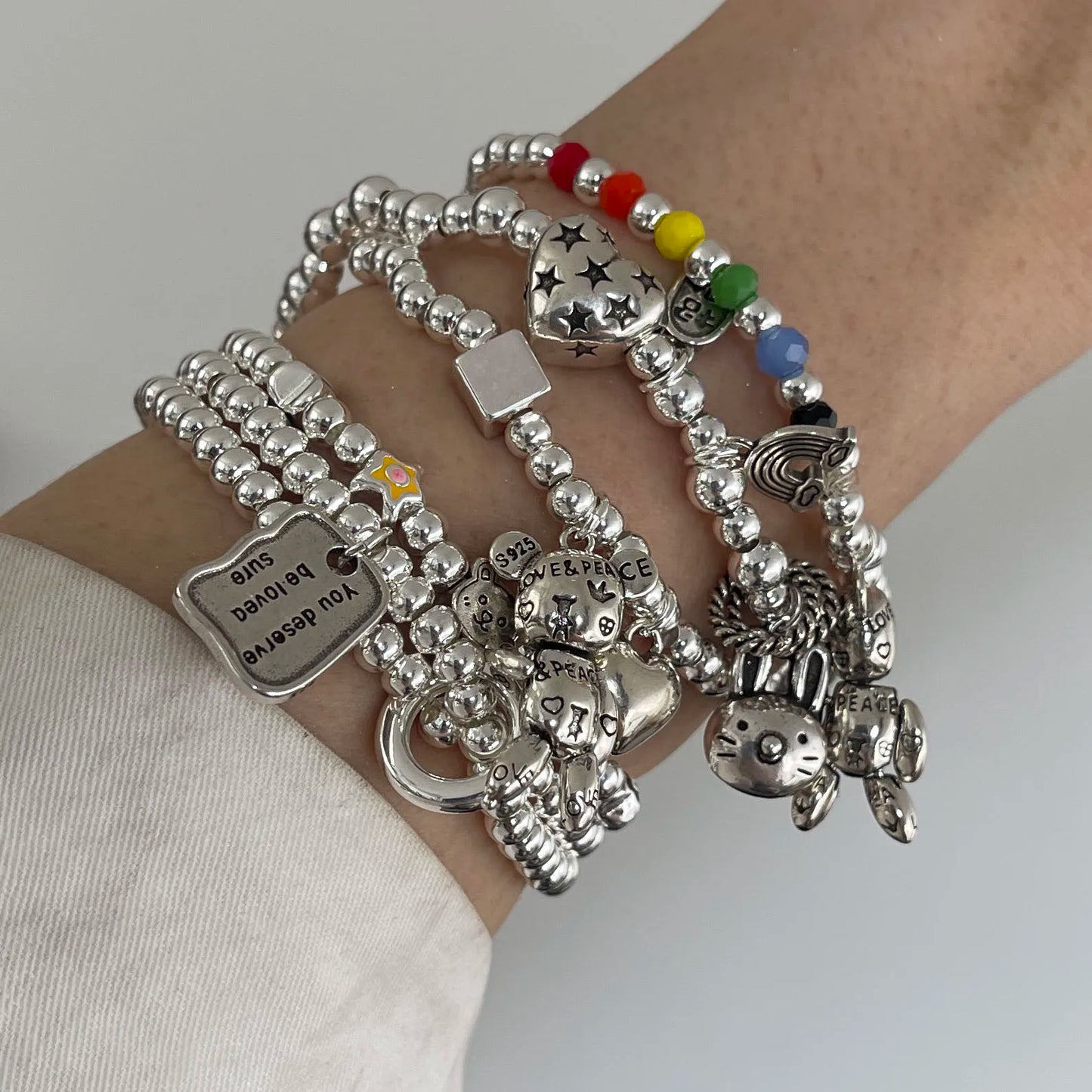 Pulseras de plata 925 para mujer y hombre, accesorios de moda vintage con cuentas y dije, joyería de fiesta