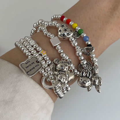 Pulseras de plata 925 para mujer y hombre, accesorios de moda vintage con cuentas y dije, joyería de fiesta