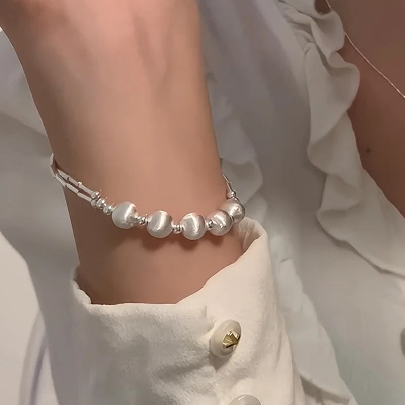 ✨Pulsera punk de plata 925 con cuentas geométricas e inscripción “Peace of Mind”. Diseño irregular y ajustable, ideal para mujer o niña. Joyería de moda perfecta como regalo especial.