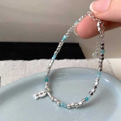 ✨Pulsera punk de plata 925 con cuentas geométricas e inscripción “Peace of Mind”. Diseño irregular y ajustable, ideal para mujer o niña. Joyería de moda perfecta como regalo especial.
