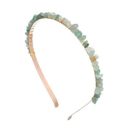 Diadema Piedras Naturales con Cristales  Descripción corta:   Headband con diseño irregular de amatistas y aguamarinas en cuentas tipo chip. Accesorio bohemio y elegante para mujer, ideal para darle un toque único a tu look en fiestas o uso diario.