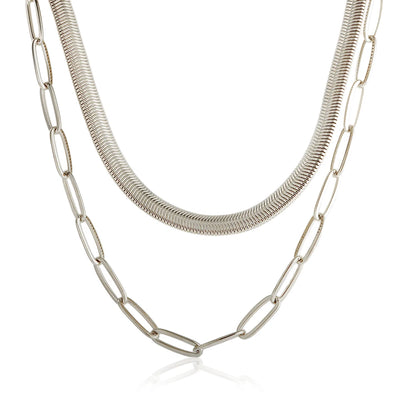 Collar punk vintage de doble capa con cadena de serpiente y colgante, acero inoxidable dorado, estilo choker grueso y moderno para mujer.