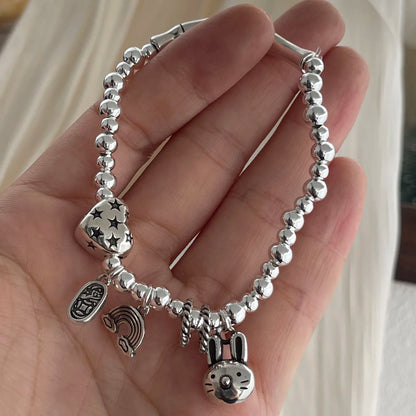 Pulseras de plata 925 para mujer y hombre, accesorios de moda vintage con cuentas y dije, joyería de fiesta