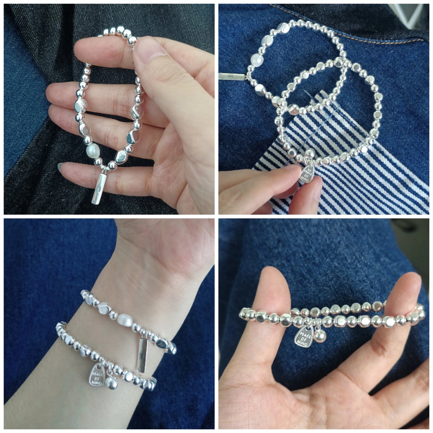 ✨Pulsera punk de plata 925 con cuentas geométricas e inscripción “Peace of Mind”. Diseño irregular y ajustable, ideal para mujer o niña. Joyería de moda perfecta como regalo especial.