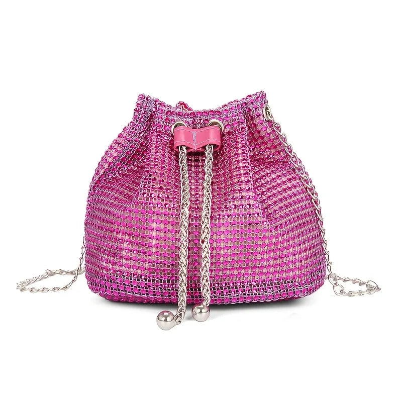 💎 Bolso crossbody con cordón adornado con brillantes: estilo bucket multifuncional, elegante y práctico para uso diario o eventos formales. ¡Un accesorio que combina lujo y comodidad!