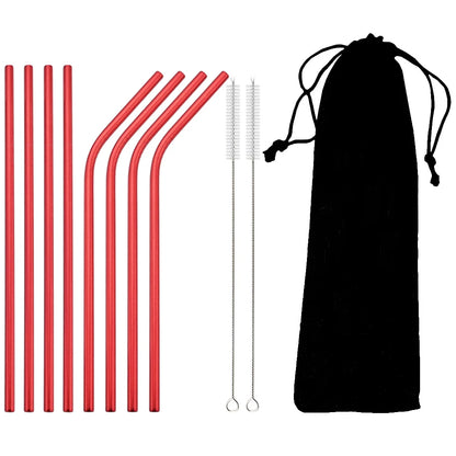 🥤 Set de popotes metálicos reutilizables en acero inoxidable 304, con cepillo de limpieza incluido. Coloridos, resistentes y perfectos para cócteles, vasos y bebidas diarias.