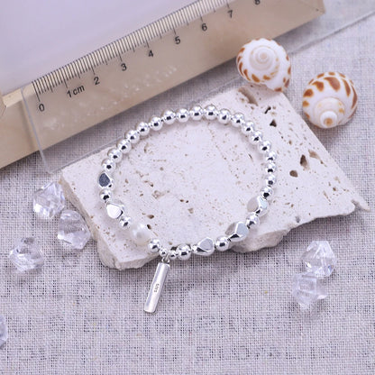 ✨Pulsera punk de plata 925 con cuentas geométricas e inscripción “Peace of Mind”. Diseño irregular y ajustable, ideal para mujer o niña. Joyería de moda perfecta como regalo especial.