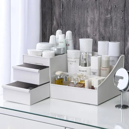 Caja Organizadora de Maquillaje con cajón para cosméticos y cuidado de la piel. Práctica para dormitorio o tocador, ideal para mantener tu espacio ordenado y elegante.