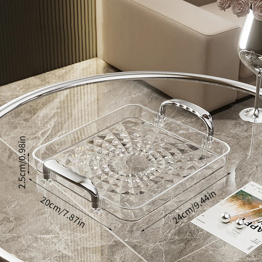 Bandeja plástica de gran capacidad con asas dobles. Ideal para postres, frutas, joyería o accesorios. Práctica y decorativa para organizar tu cocina o cualquier espacio del hogar.