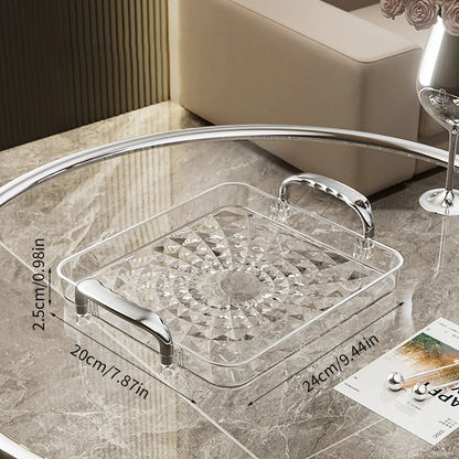 Bandeja plástica de gran capacidad con asas dobles. Ideal para postres, frutas, joyería o accesorios. Práctica y decorativa para organizar tu cocina o cualquier espacio del hogar.