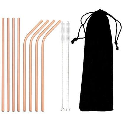🥤 Set de popotes metálicos reutilizables en acero inoxidable 304, con cepillo de limpieza incluido. Coloridos, resistentes y perfectos para cócteles, vasos y bebidas diarias.