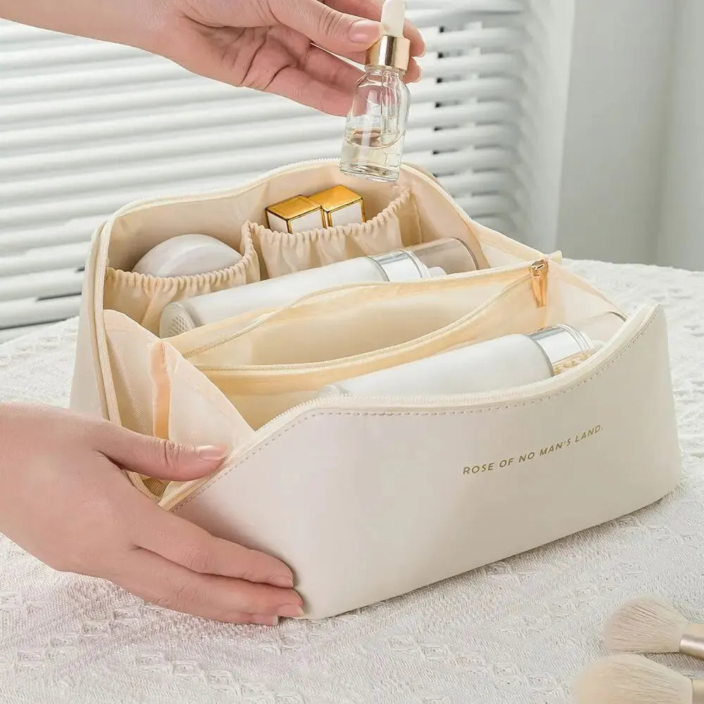Organizador de maquillaje y kit de tocador femenino. Bolsa de lujo con cierre, ideal para cosméticos y artículos de viaje. Práctica, elegante y perfecta para mantener todo en orden.