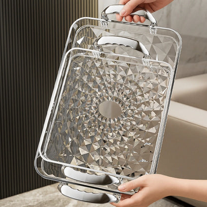 Bandeja plástica de gran capacidad con asas dobles. Ideal para postres, frutas, joyería o accesorios. Práctica y decorativa para organizar tu cocina o cualquier espacio del hogar.
