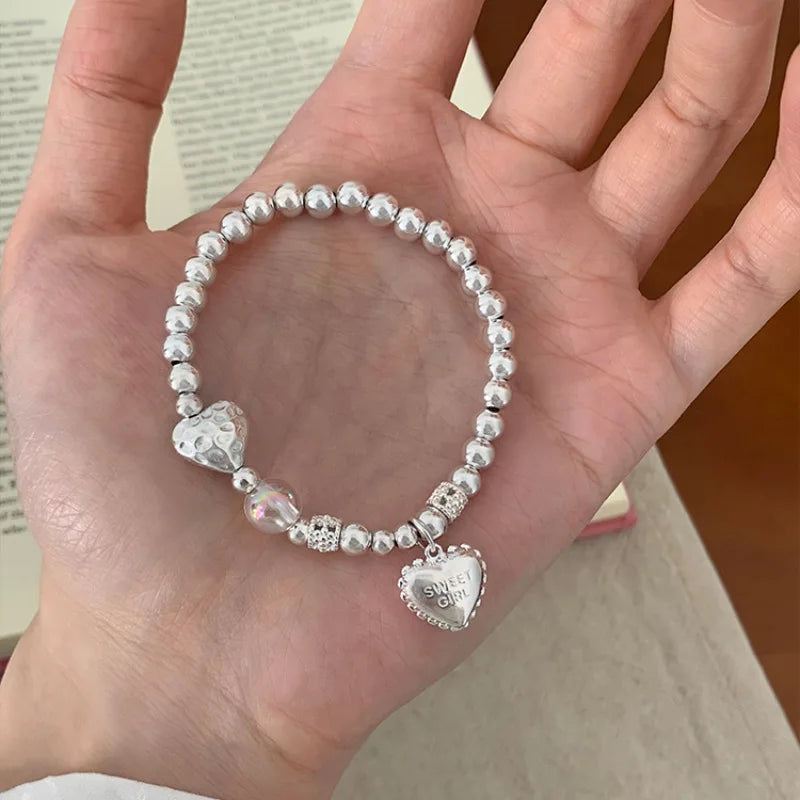 ✨Pulsera punk de plata 925 con cuentas geométricas e inscripción “Peace of Mind”. Diseño irregular y ajustable, ideal para mujer o niña. Joyería de moda perfecta como regalo especial.