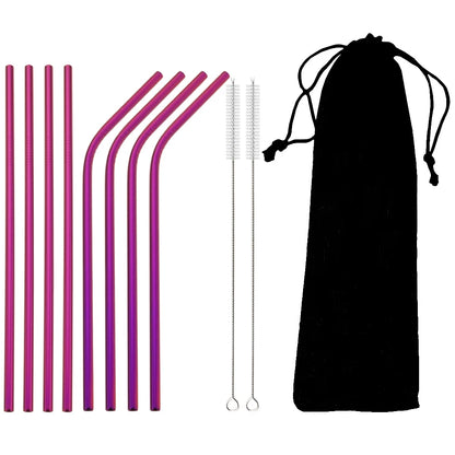 🥤 Set de popotes metálicos reutilizables en acero inoxidable 304, con cepillo de limpieza incluido. Coloridos, resistentes y perfectos para cócteles, vasos y bebidas diarias.
