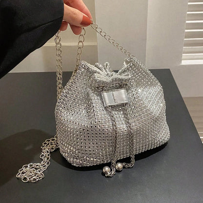 💎 Bolso crossbody con cordón adornado con brillantes: estilo bucket multifuncional, elegante y práctico para uso diario o eventos formales. ¡Un accesorio que combina lujo y comodidad!