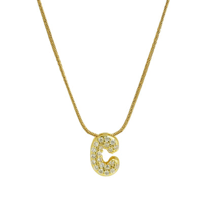 ✨ Collar inicial con letra inglesa, bañado en oro 18K y decorado con circonias incrustadas. Diseño puff/bubble llamativo, moderno y femenino, ideal para destacar tu estilo.