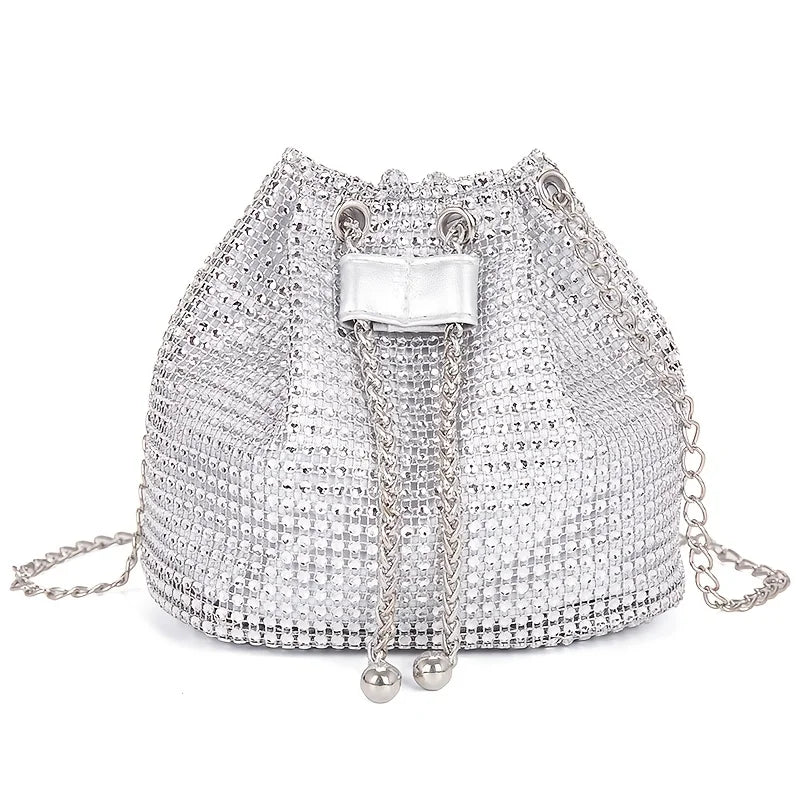 💎 Bolso crossbody con cordón adornado con brillantes: estilo bucket multifuncional, elegante y práctico para uso diario o eventos formales. ¡Un accesorio que combina lujo y comodidad!