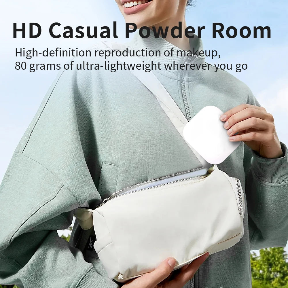 Espejo compacto con luces LED, aumento 1X/2X y diseño plegable portátil. Perfecto para maquillaje de viaje, bolso o como regalo práctico y elegante.