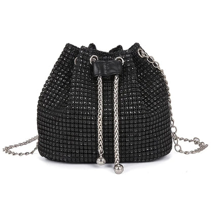 💎 Bolso crossbody con cordón adornado con brillantes: estilo bucket multifuncional, elegante y práctico para uso diario o eventos formales. ¡Un accesorio que combina lujo y comodidad!